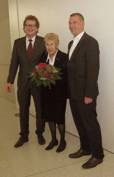 v.l.n.r. Bürgermeister Michael Weinstein, Eva Lehmacher, Torsten Widmann